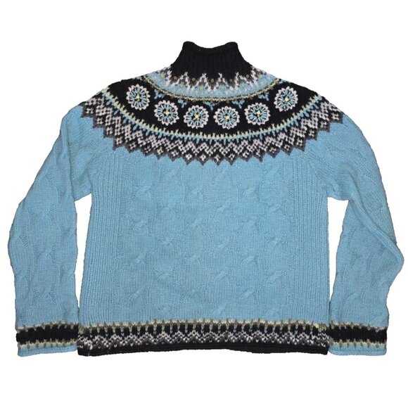 Icelandic Design Sweater Womens Medium Blue Full Zip Nordic Fair Isle Angora - Picture 2 of 8